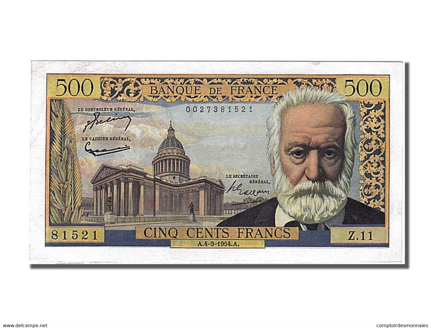 Billet, France, 500 Francs, 500 F 1954-1958 ''Victor Hugo'', 1954, 1954-03-04 - 500 F 1954-1958 ''Victor Hugo''