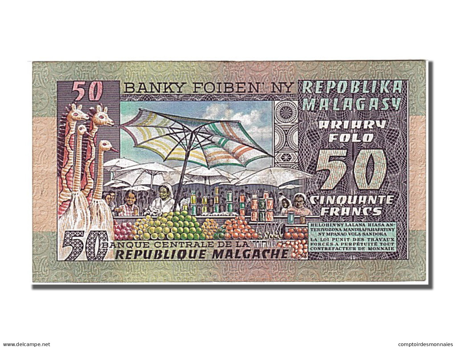 Billet, Madagascar, 50 Francs = 10 Ariary, 1974, NEUF - Madagaskar