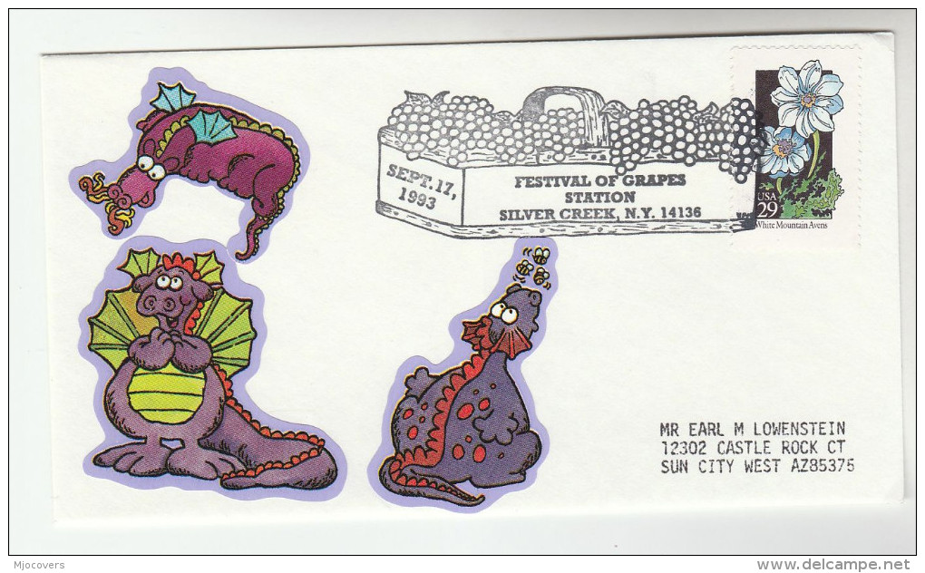 1993 SILVER CREEK GRAPE FESTIVAL Ny USA Stamps EVENT COVER Fruit Food Minerals Alchohol Dinosaur Flower - Fruits