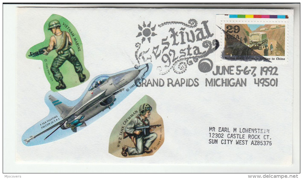 1993 GRAND RAPIDS Michigan FESTIVAL WWII Anniv EVENT COVER  USA  Stamps Jet Aviation Label - 2. Weltkrieg