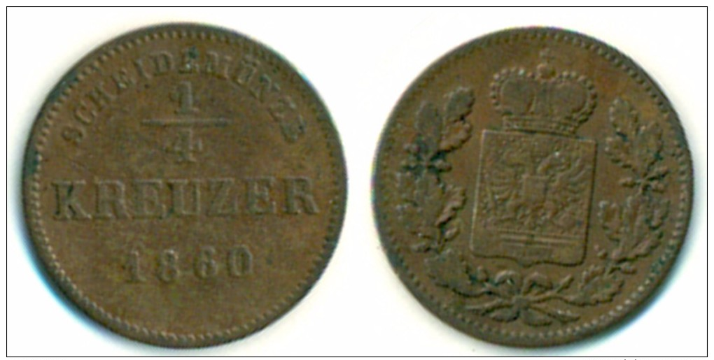 1860 Schwarzburg Rudolstadt 1/4 Kreuzer Coin - Small Coins & Other Subdivisions