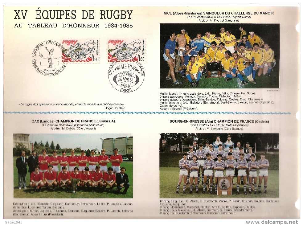 CEF   Série Spéciale  XV équipes De Rugby De 1984 - 1985   Tirage Limité  N° 1695 Sur 2000   Parfait état  ( 4 Scans ) - 1980-1989