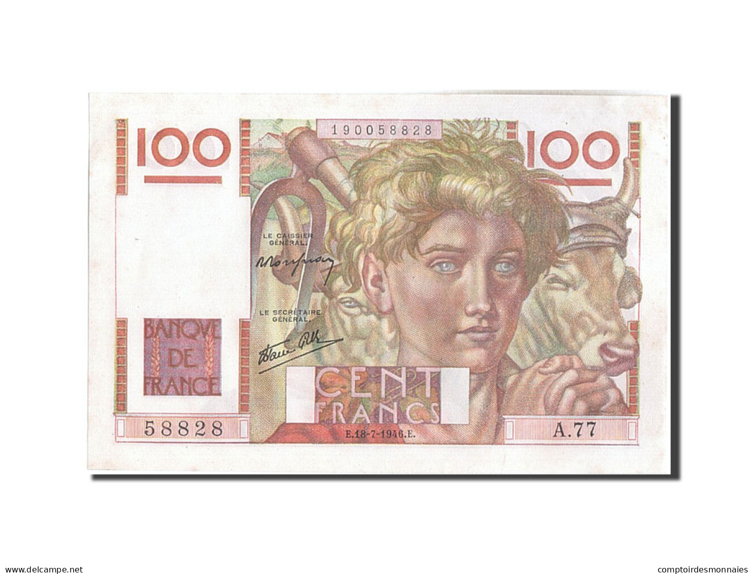 Billet, France, 100 Francs, 100 F 1945-1954 ''Jeune Paysan'', 1946, 1946-07-18 - 100 F 1945-1954 ''Jeune Paysan''