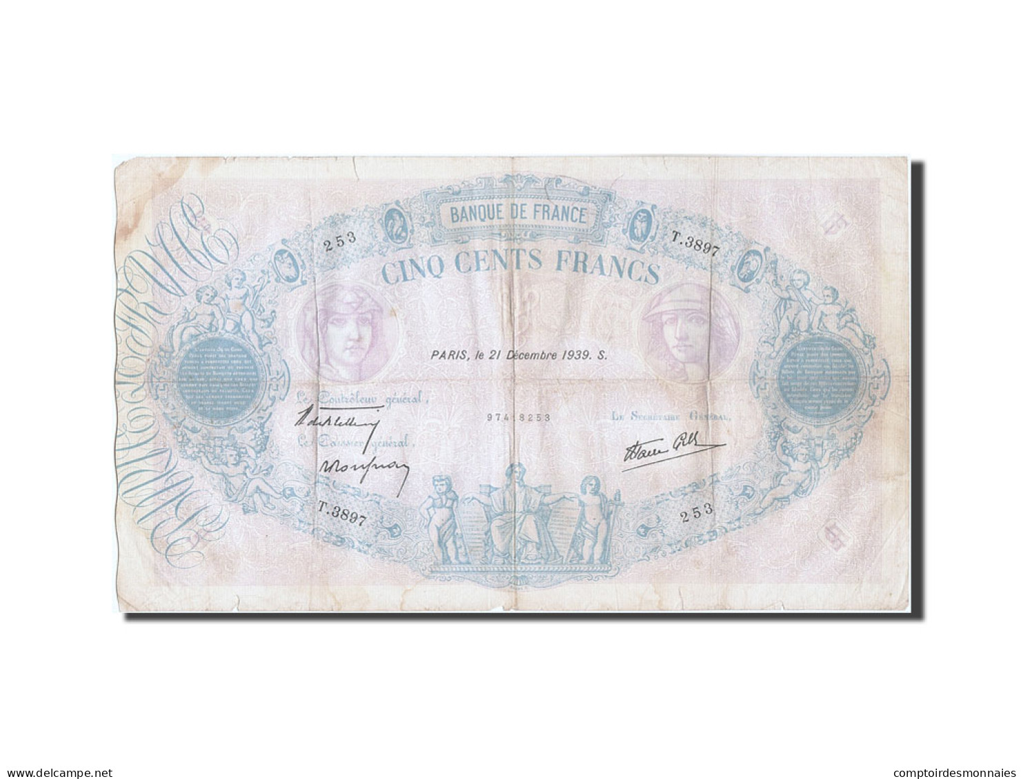 Billet, France, 500 Francs, 500 F 1888-1940 ''Bleu Et Rose'', 1939, 1939-12-21 - 500 F 1888-1940 ''Bleu Et Rose''