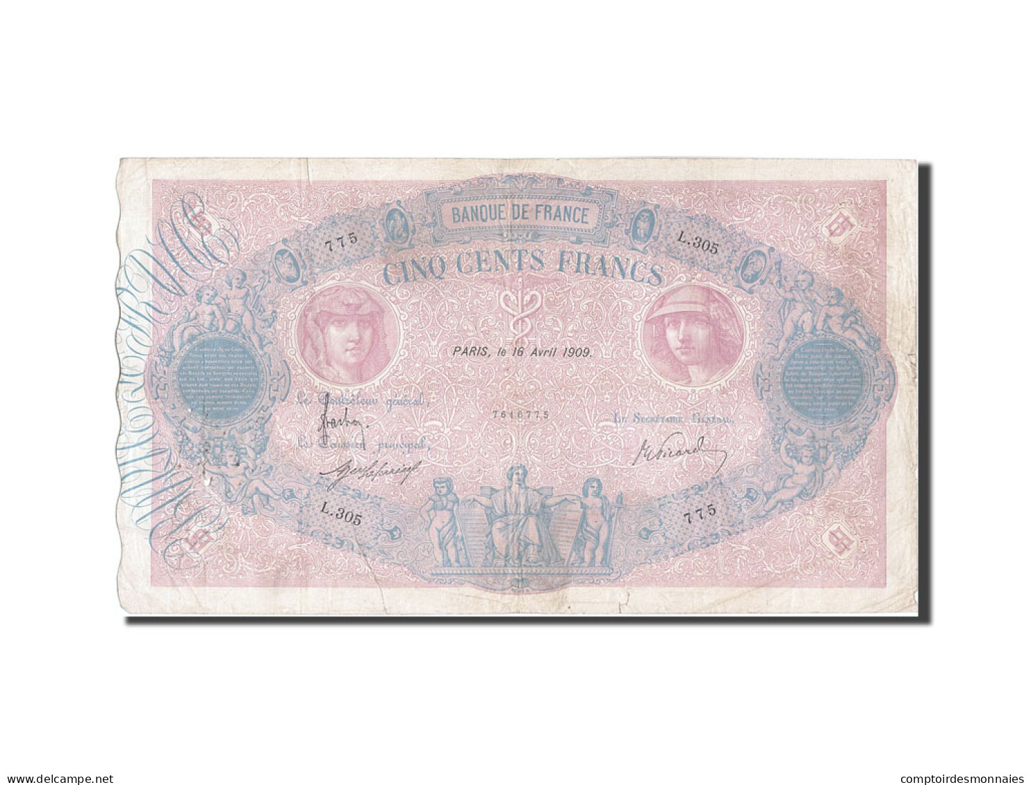 Billet, France, 500 Francs, 500 F 1888-1940 ''Bleu Et Rose'', 1909, 1909-04-16 - 500 F 1888-1940 ''Bleu Et Rose''