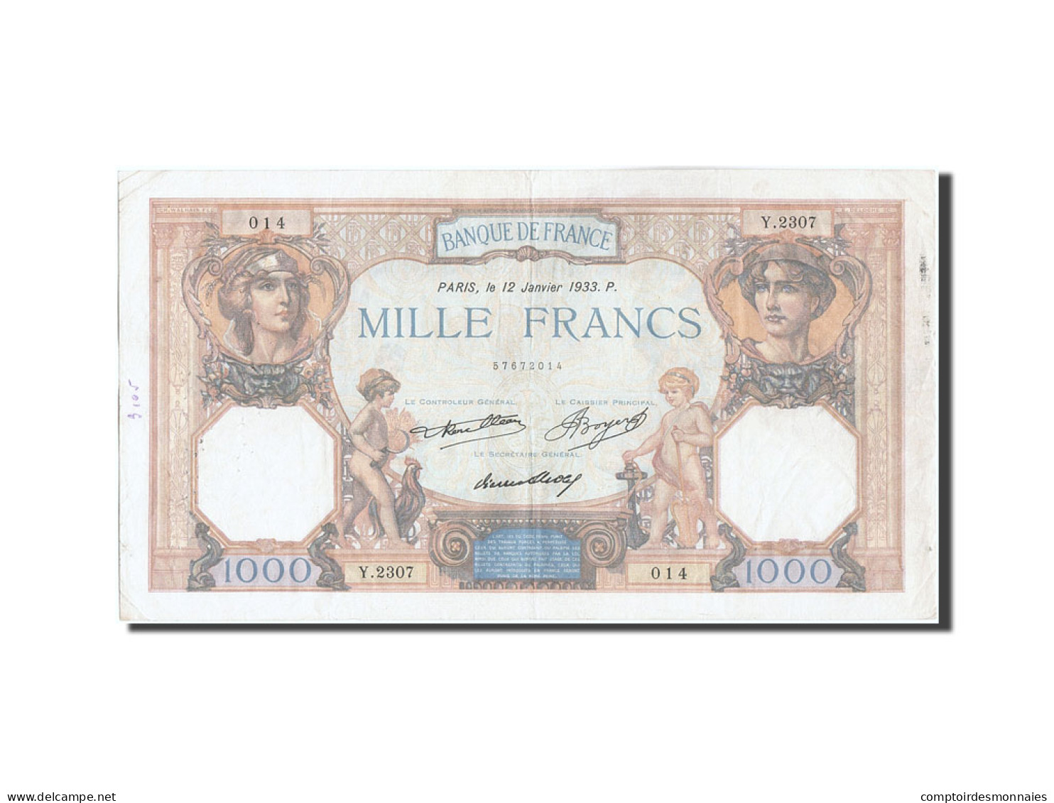Billet, France, 1000 Francs, 1 000 F 1927-1940 ''Cérès Et Mercure'', 1933 - 1 000 F 1927-1940 ''Cérès Et Mercure''