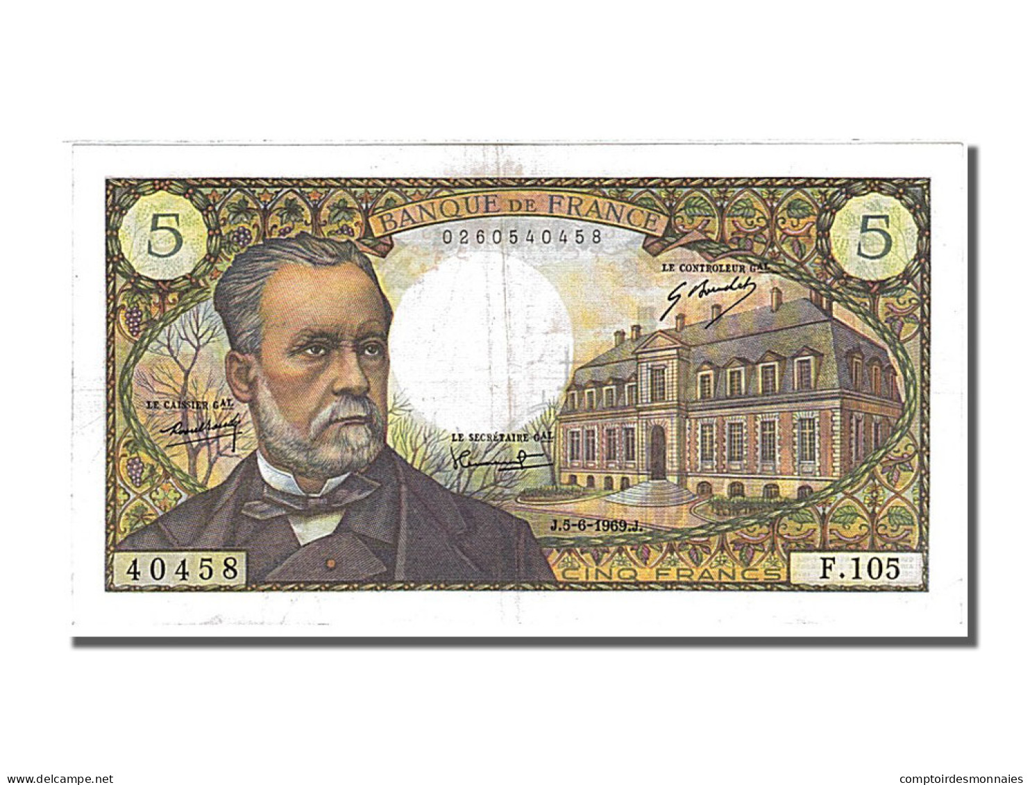 Billet, France, 5 Francs, 5 F 1966-1970 ''Pasteur'', 1969, 1969-06-05, TTB+ - 5 F 1966-1970 ''Pasteur''