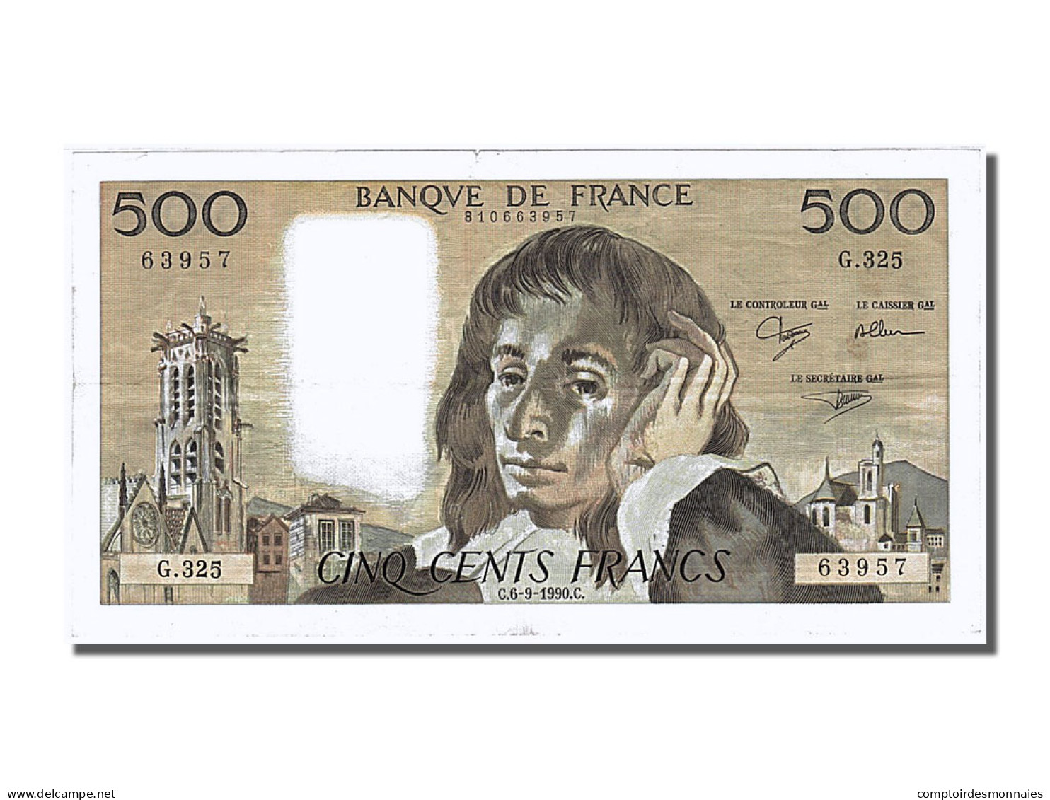 Billet, France, 500 Francs, 500 F 1968-1993 ''Pascal'', 1990, 1990-09-06, TTB+ - 500 F 1968-1993 ''Pascal''