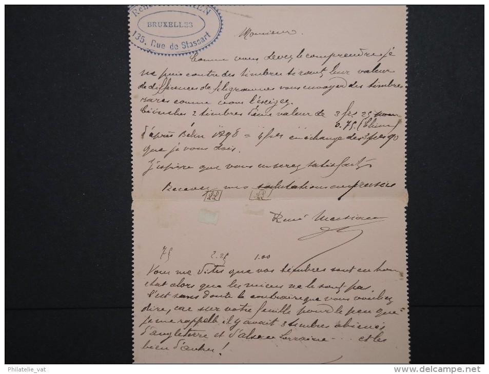 BELGIQUE - Carte Lettre De Bruxelles Pour Dijon En 1899 - A Voir - Lot  P13662 - Letter-Cards