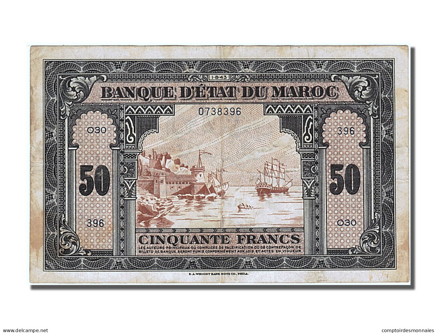 Billet, Maroc, 50 Francs, 1943, 1943-08-01, TTB+ - Morocco