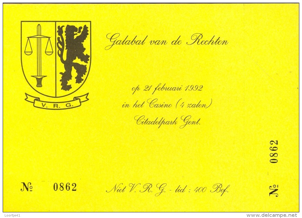 Ingangskaart Galabal Van De Rechten Universiteit Gent - Casino 1992 - Tickets - Entradas