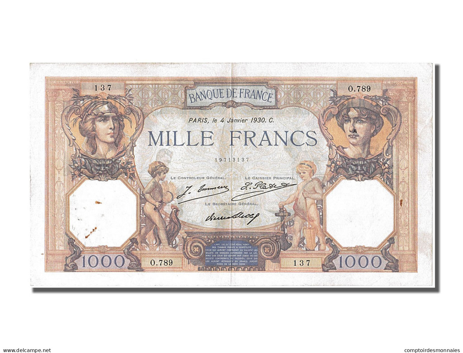 Billet, France, 1000 Francs, 1 000 F 1927-1940 ''Cérès Et Mercure'', 1930 - 1 000 F 1927-1940 ''Cérès Et Mercure''