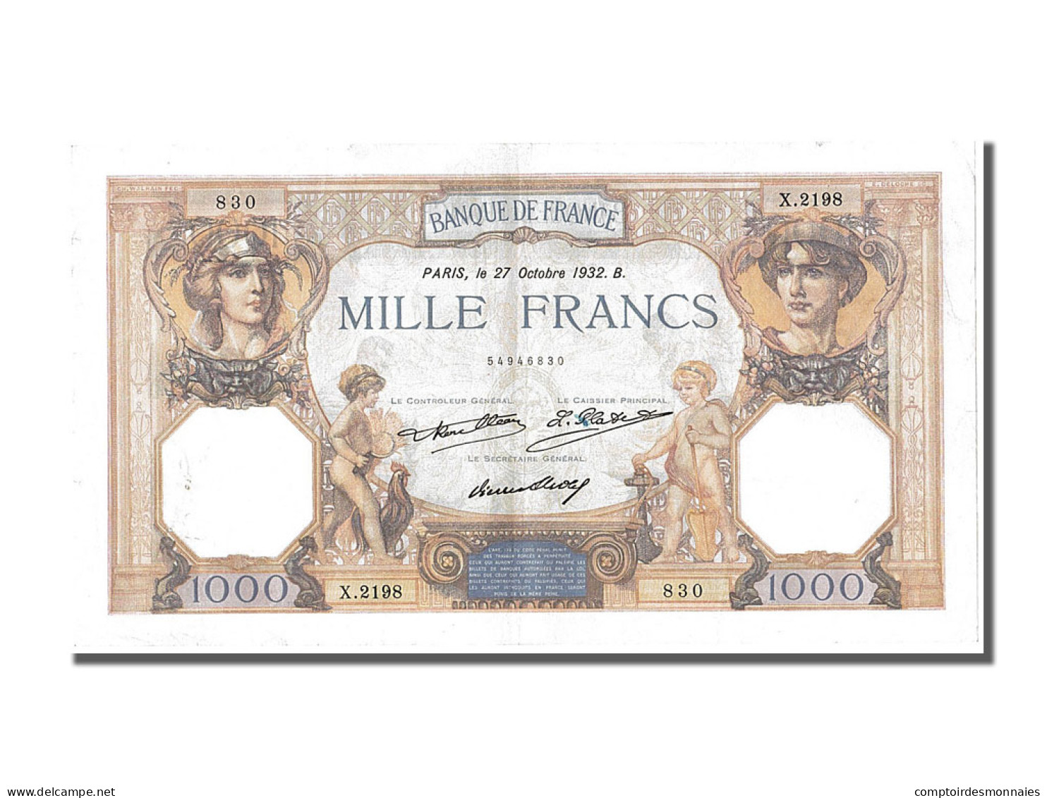 Billet, France, 1000 Francs, 1 000 F 1927-1940 ''Cérès Et Mercure'', 1932 - 1 000 F 1927-1940 ''Cérès Et Mercure''