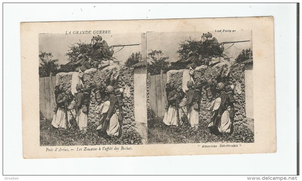 PRES D'ARRAS LES ZOUAVES  A L'AFFUT DES BOCHES . LA GRANDE GUERRE . (CARTE STEREOSCOPIQUE) - Weltkrieg 1914-18