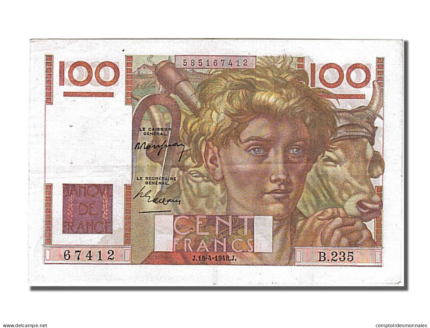 Billet, France, 100 Francs, 100 F 1945-1954 ''Jeune Paysan'', 1948, 1948-04-15 - 100 F 1945-1954 ''Jeune Paysan''