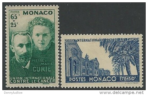 Monaco  1938  Sc#B24-5   Curies Hospital Charity Set  MLH*  2016 Scott Value $22 - Nuevos