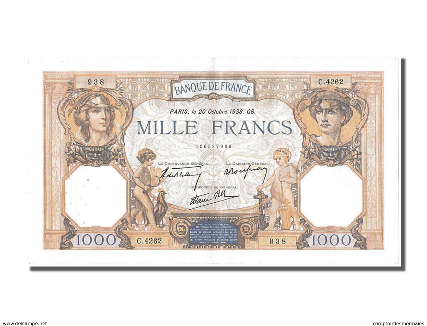 Billet, France, 500 Francs, 1 000 F 1927-1940 ''Cérès Et Mercure'', 1938 - 1 000 F 1927-1940 ''Cérès Et Mercure''