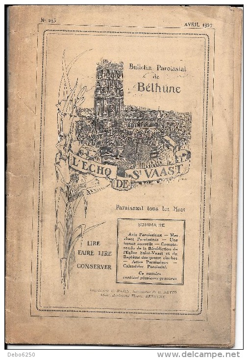 BETHUNE  Bulletin Paroissial  L'Echo De Saint Vaast  Avril 1927 - 1901-1940