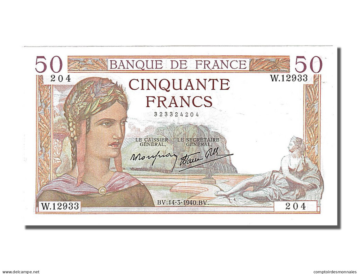 Billet, France, 50 Francs, 50 F 1934-1940 ''Cérès'', 1940, 1940-03-14, SUP+ - 50 F 1934-1940 ''Cérès''