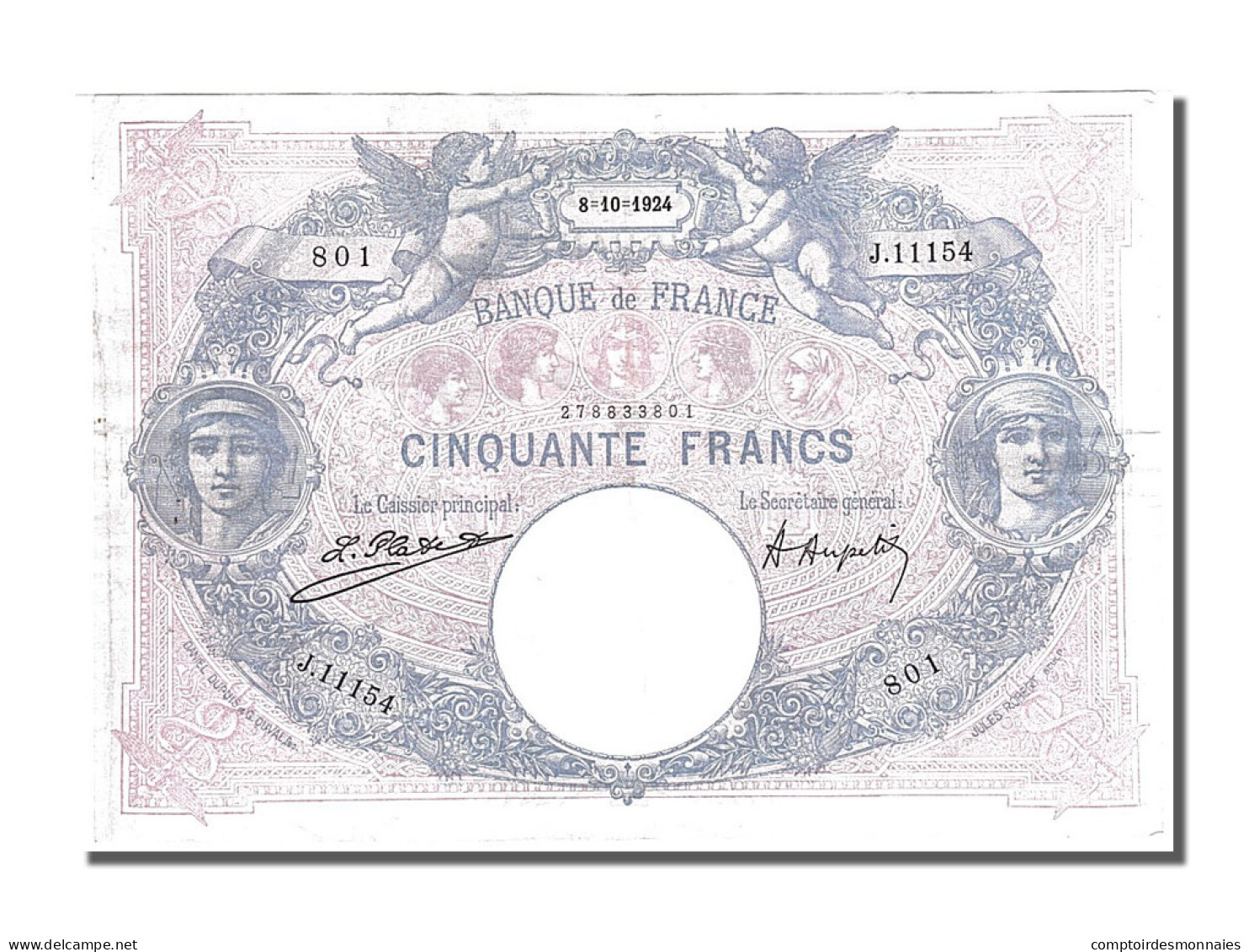 Billet, France, 50 Francs, 50 F 1889-1927 ''Bleu Et Rose'', 1924, 1924-10-08 - 50 F 1889-1927 ''Bleu Et Rose''