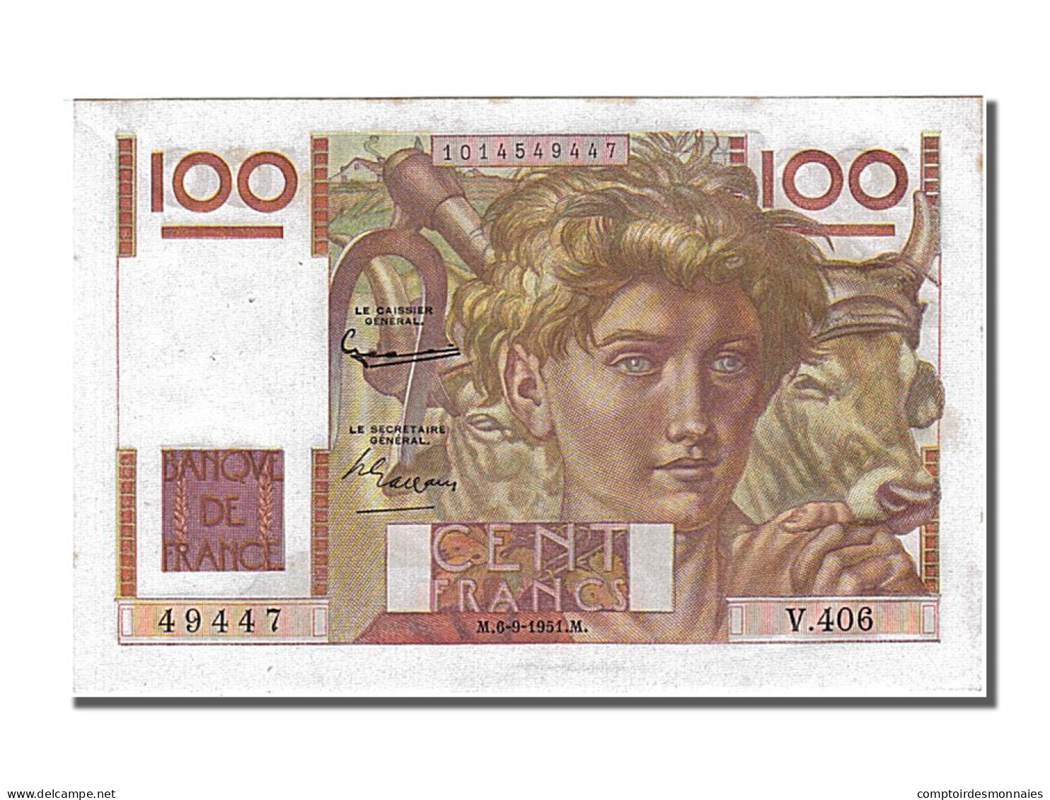 Billet, France, 100 Francs, 100 F 1945-1954 ''Jeune Paysan'', 1951, 1951-09-06 - 100 F 1945-1954 ''Jeune Paysan''