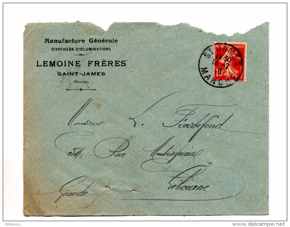 Lettre Cachet Saint James Sur Gandon Entete Article Illumination Lemoine - Cachets Manuels