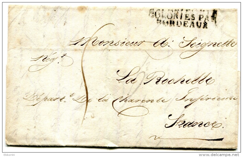 Lettre De L'ile Maurice Du 5/9/1807 Pour La Rochelle Taxe à 5 D.griffe"Colonies Par/Bordeaux" - Poste Maritime