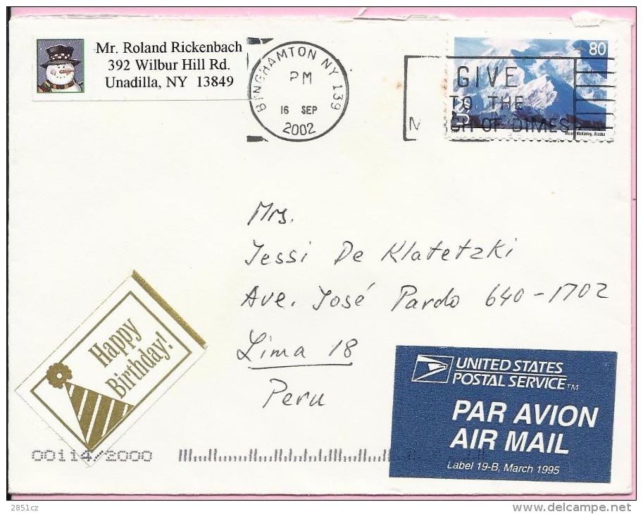 Air Mail, 16.9.2002., United States, Letter - Altri & Non Classificati