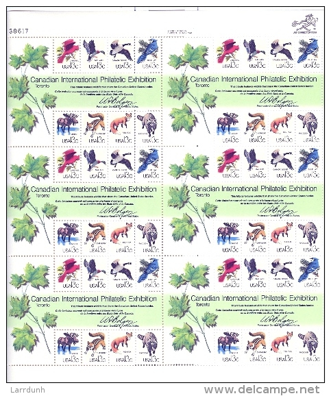 United States 1757 Cpl Sheet Of Six Blocks Wildlife From Canada US Border Moose Birds Fox Raccoon MNH 1978 A04s - Blocs-feuillets