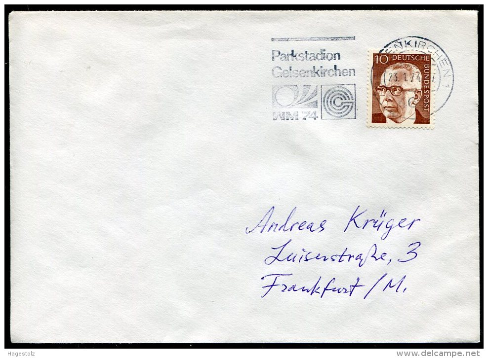 Germany Deutschland Allemagne 1974 Cover World Cup Football Fussball Soccer Slogan Cancel Parkstadium Gelsenkirchen - 1974 – Germania Ovest