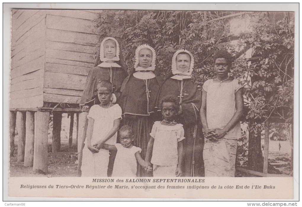 Mission Salomon - Religieuses Tiers Ordre Régulier De Marie, S'occupant Des Femmes Indigènes, Côte Est De L'île Buka - Islas Salomon