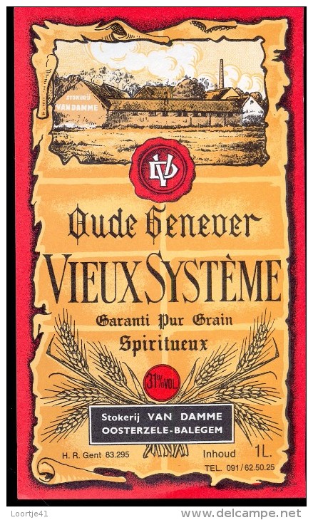 Etiket Oude Genever Vieux Systeme - Stokerij Van Damme - Oosterzele Balegem - Andere & Zonder Classificatie