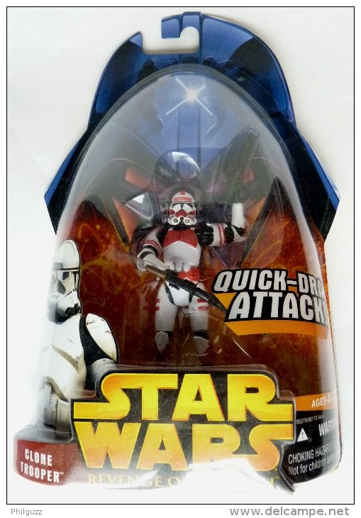 BLISTER US FIGURINE STAR WARS 2005  REVENGE OF THE SITH CLONE TROOPER BLANC Et ROUGE QUICK DRAW ATTACK ! - Episode II