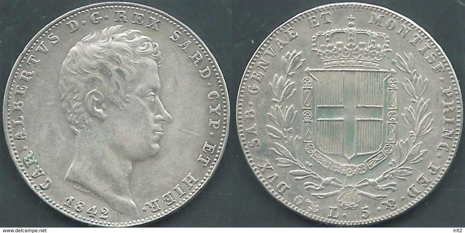 1842 ITALIA REGNO DI SARDEGNA CARLO ALBERTO 5LIRE SILVER - Weight 24 Gr - Otros & Sin Clasificación