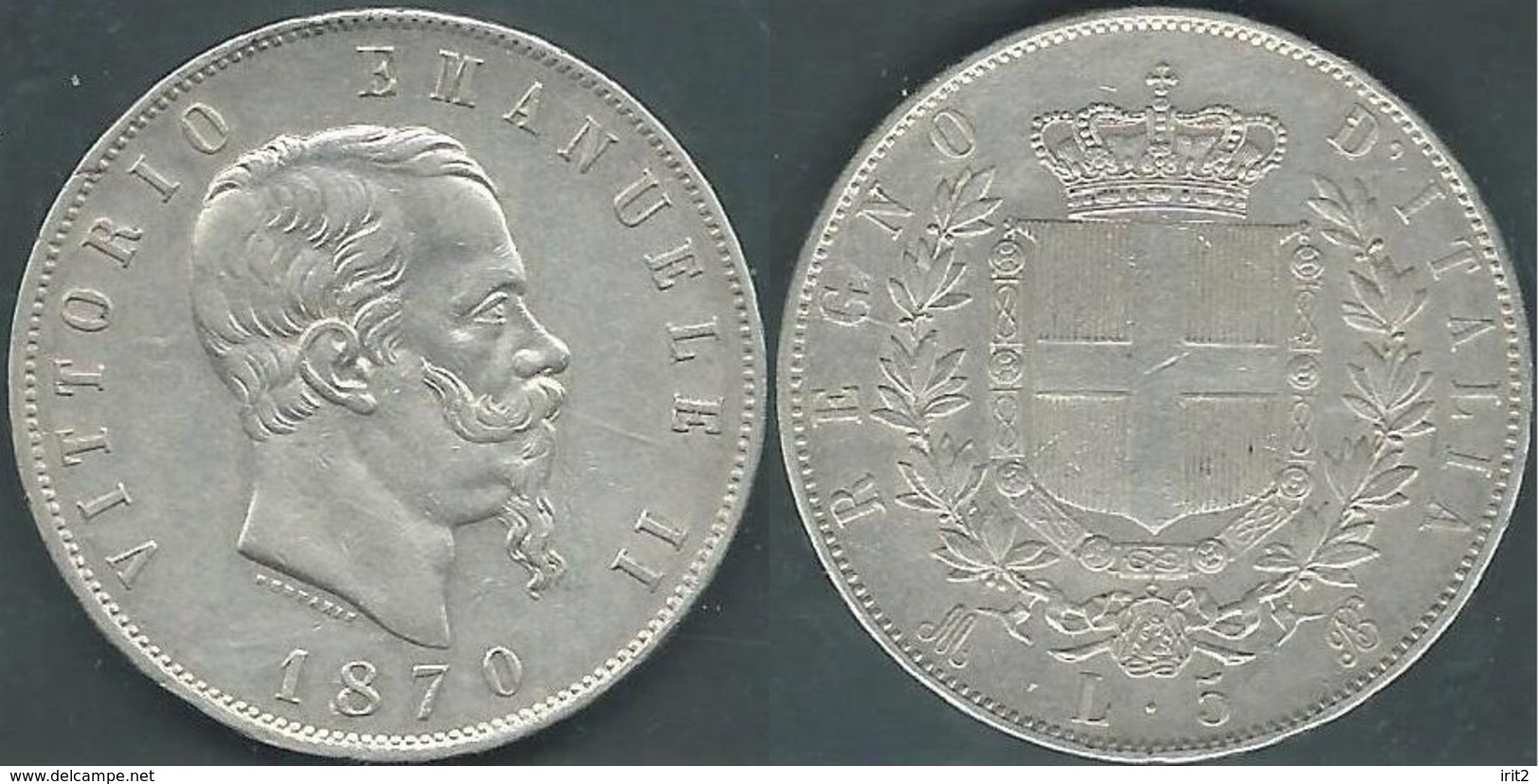 1870 REGNO D'ITALIA VITTORIO EMANUELE II 5LIRE  SILVER - Weight 25gr - 1861-1878 : Vittoro Emanuele II