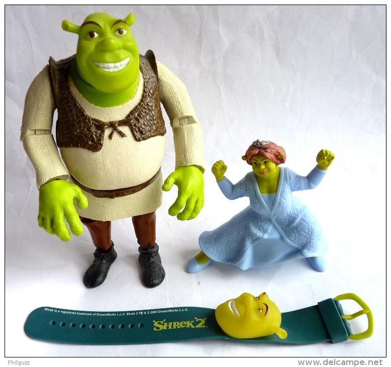 2 Figurines Figurine Et 1 Montre SHREK 2004 DREAMWORKS Divers Prime Et Publicitaires Quick Mc Do + Action Figure - Autres & Non Classés