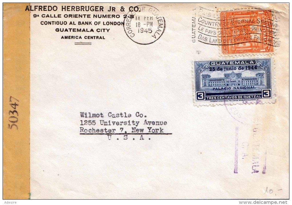 GUATEMALA Zensur Brief 1945 - 2 Fach Frankierung Auf Brief Gel.v.Guatemala City Nach New York - Guatemala