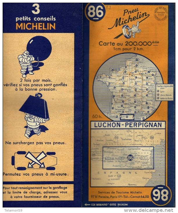 CARTE ROUTIERE MICHELIN N°86  ANNEE 1948 - Cartes Routières