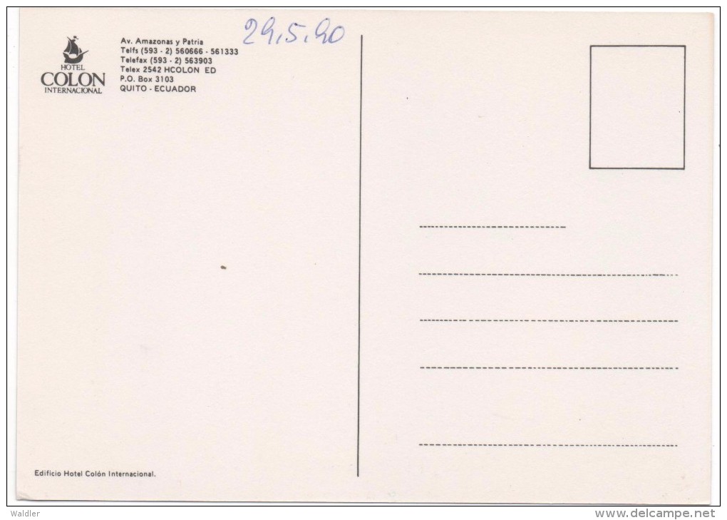 ECUADOR --  QUITO - HOTEL COLON   1990 - Ecuador
