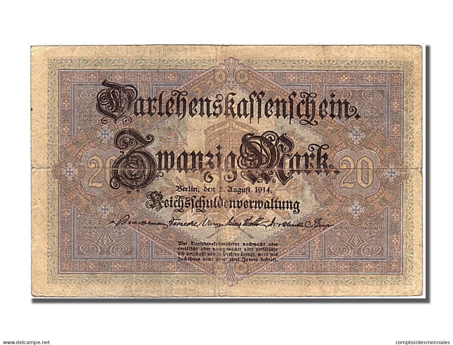 Billet, Allemagne, 20 Mark, 1914, 1914-08-05, TB+ - 20 Mark