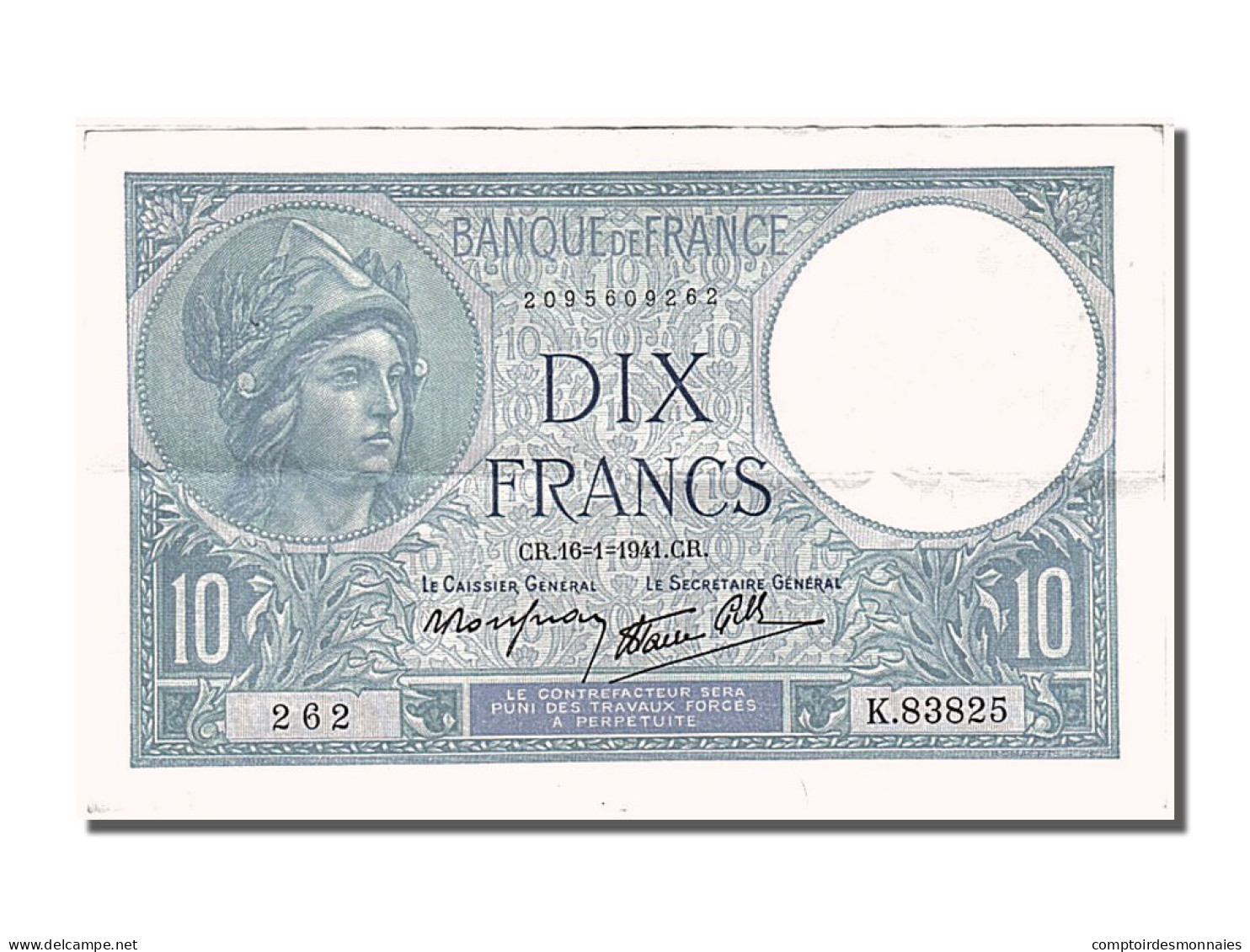 Billet, France, 10 Francs, 10 F 1916-1942 ''Minerve'', 1941, 1941-01-16, SUP - 10 F 1916-1942 ''Minerve''