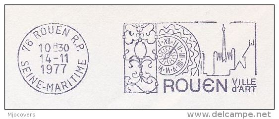 1977 FRANCE COVER Illus SLOGAN Pmk  ROUEN CLOCK  Stamps - Clocks