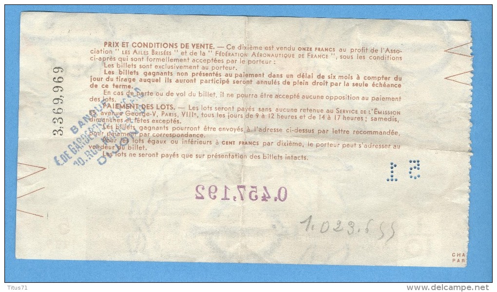 Billet De Loterie Nationale - Les Ailes Brisées - 5ème Tranche 1939 - Billets De Loterie