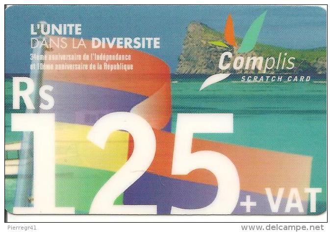 CARTE°-PREPAYEE-MAURICE-CELLPLUS-30é ANNIVERSAIRE INDEPENDANCE-30/06/2004-TBE-RARE - Maurice