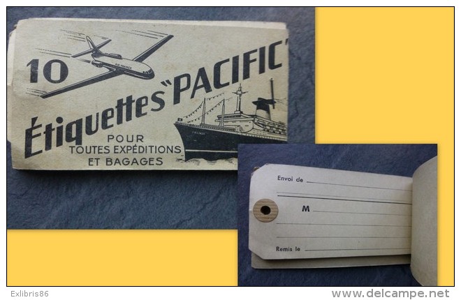 Etiquettes PACIFIC, AVION, Bateau, Carnet De 9 étiquettes, Vers 1920 ? ; Ref 695 V03 - 1900 – 1949