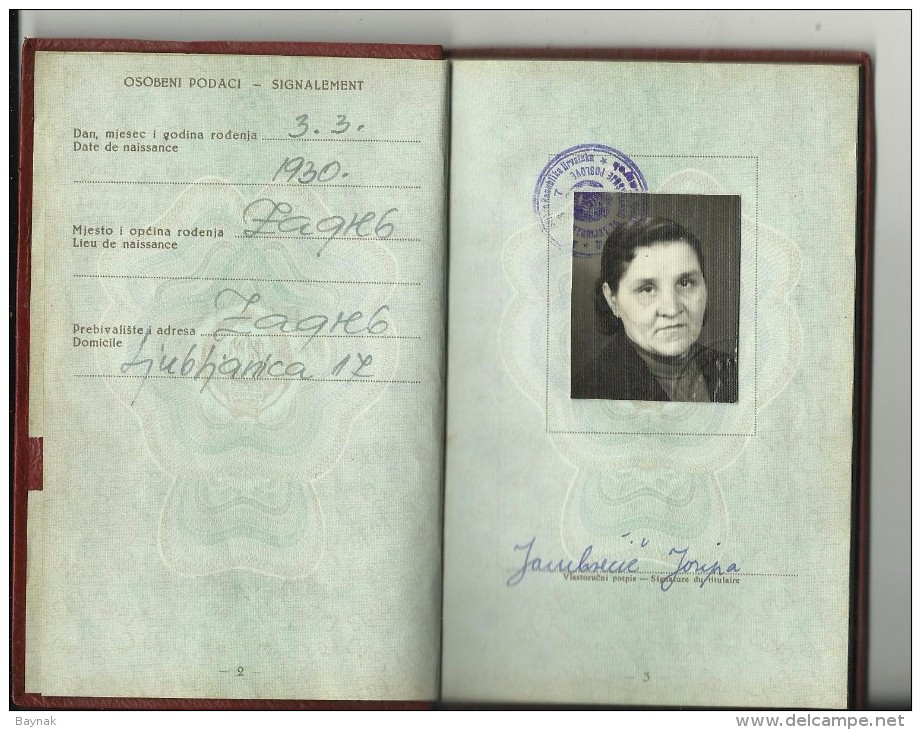 P69  --  SFR YUGOSLAVIA  ---   PASSPORT  --  1967  --  LADY PHOTO   ---  VISA : 1 X ALLE LANDEN, 3 X DEUTSCHLAND - Historische Dokumente