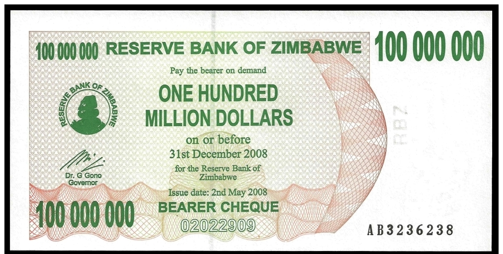 Zimbabwe 100 Million Dollars 2008 P 58 UNC ( Zimbabue  ) - Zimbabwe