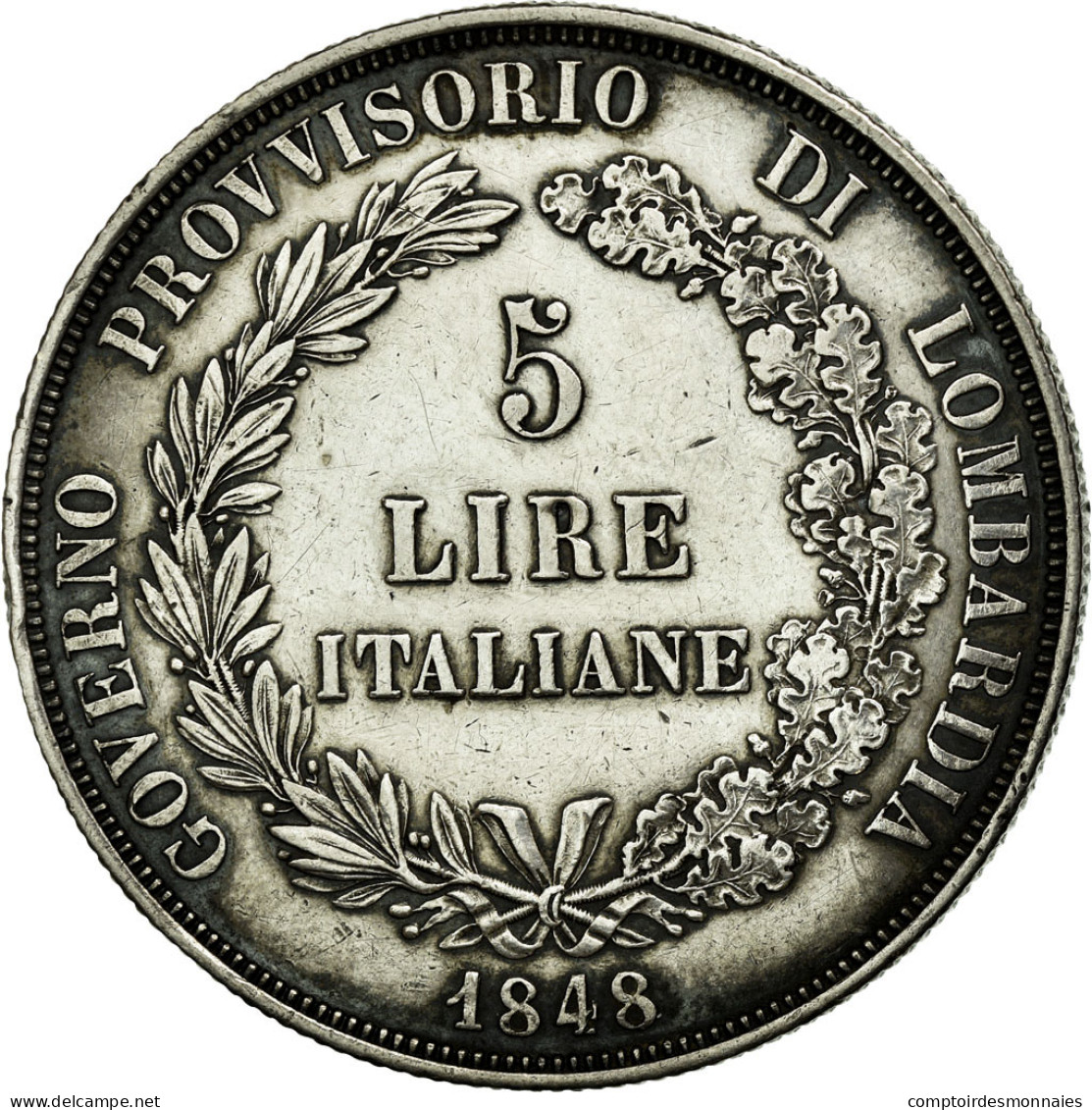 Monnaie, États Italiens, LOMBARDY-VENETIA, 5 Lire, 1848, Milan, TTB, Argent - Otros & Sin Clasificación