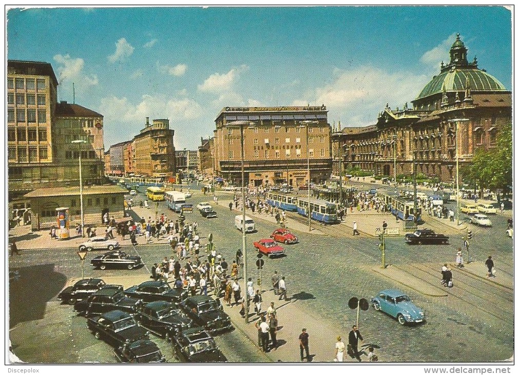 O155 Munchen - Karlsplatz Stachus - Auto Cars Voitures Tram / Viaggiata 1967 - München