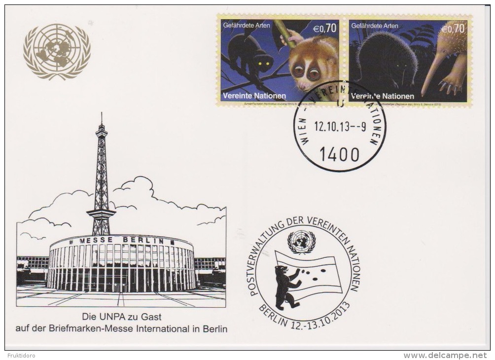 United Nations Show Card 2013 ´Berlin´  Mi 795-796 Endangered Species - Greater Slow Loris - Echidna - Lettres & Documents